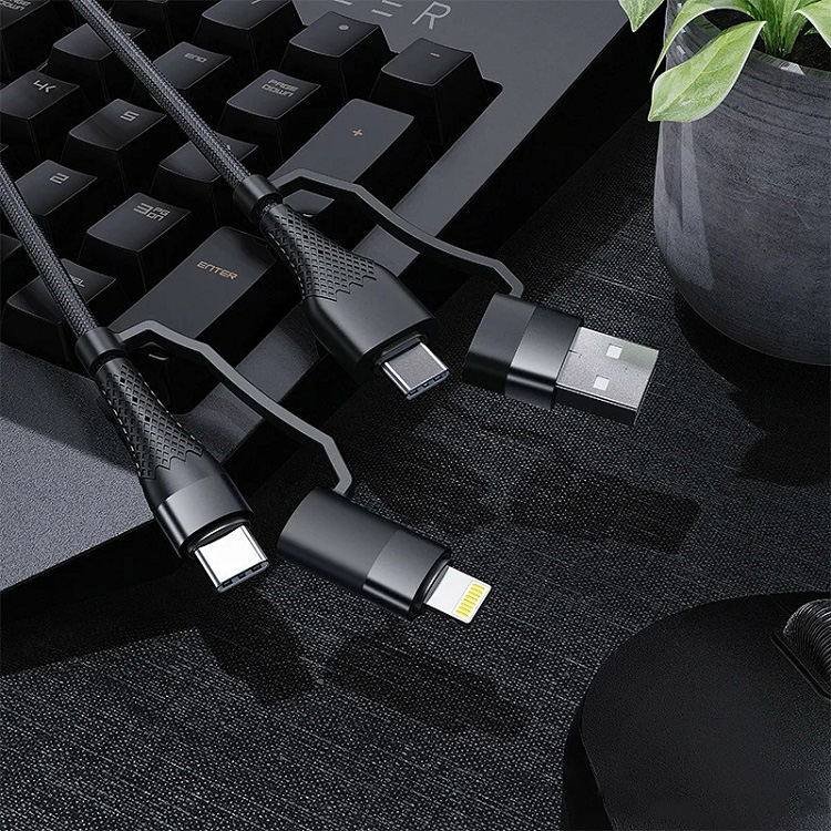 Кабель для зарядки 4 в 1 Lightning/USB/Type-C to Type-C/Type-C to Lightning Borofone BU28 60W черный