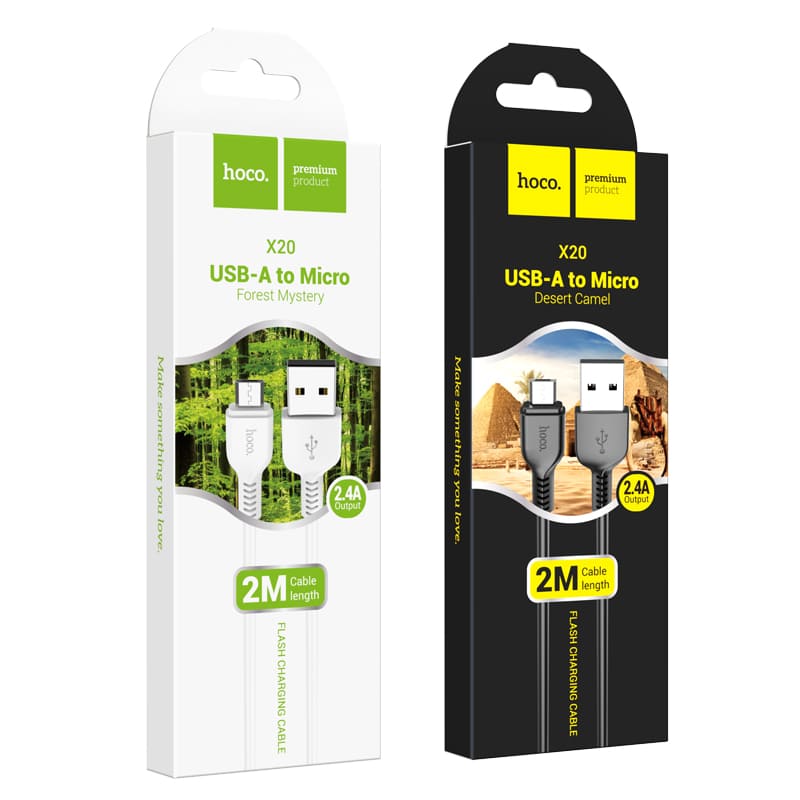 Кабель для зарядки Micro USB HOCO X20 2.4A 2м черный