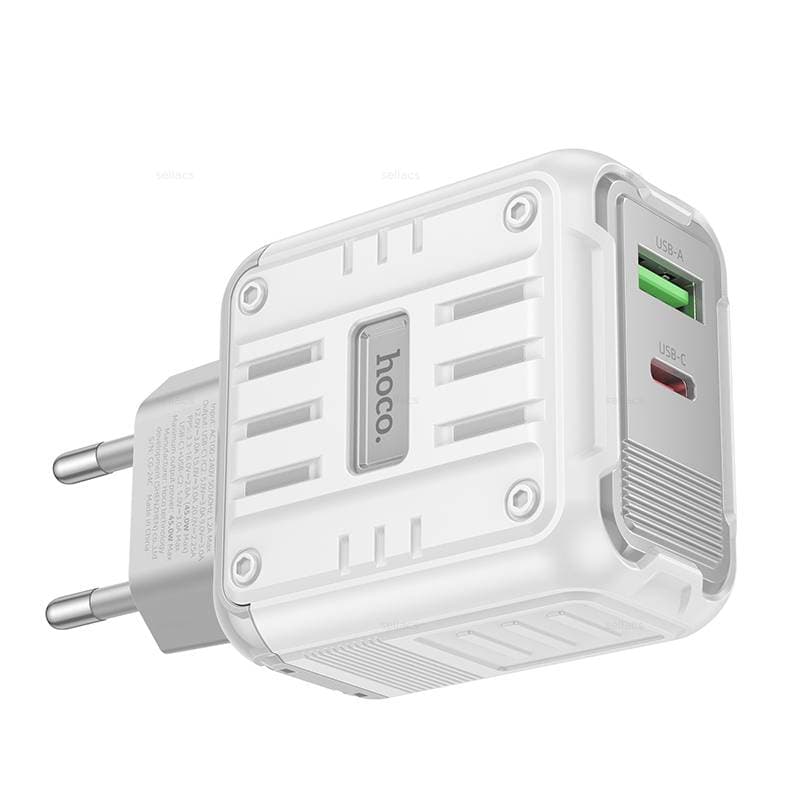 фото Сетевое зарядное устройство Адаптер Блок питания HOCO C136A Rock PD 45W+QC3.0 / Type-C USB-C+USB 3A белое