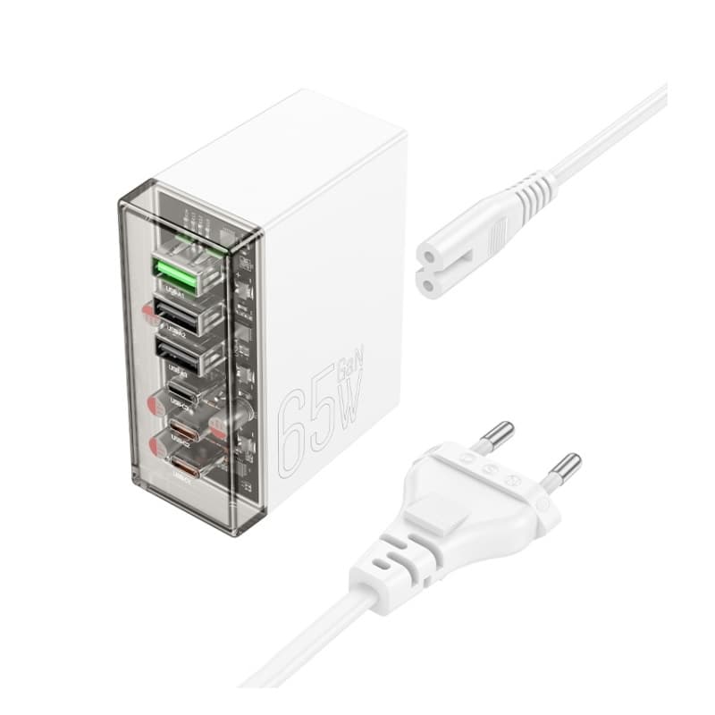 фото Сетевое зарядное устройство Адаптер Блок питания HOCO N36 3USB+3Type-C USB-C / QC3.0+PD 65W белое