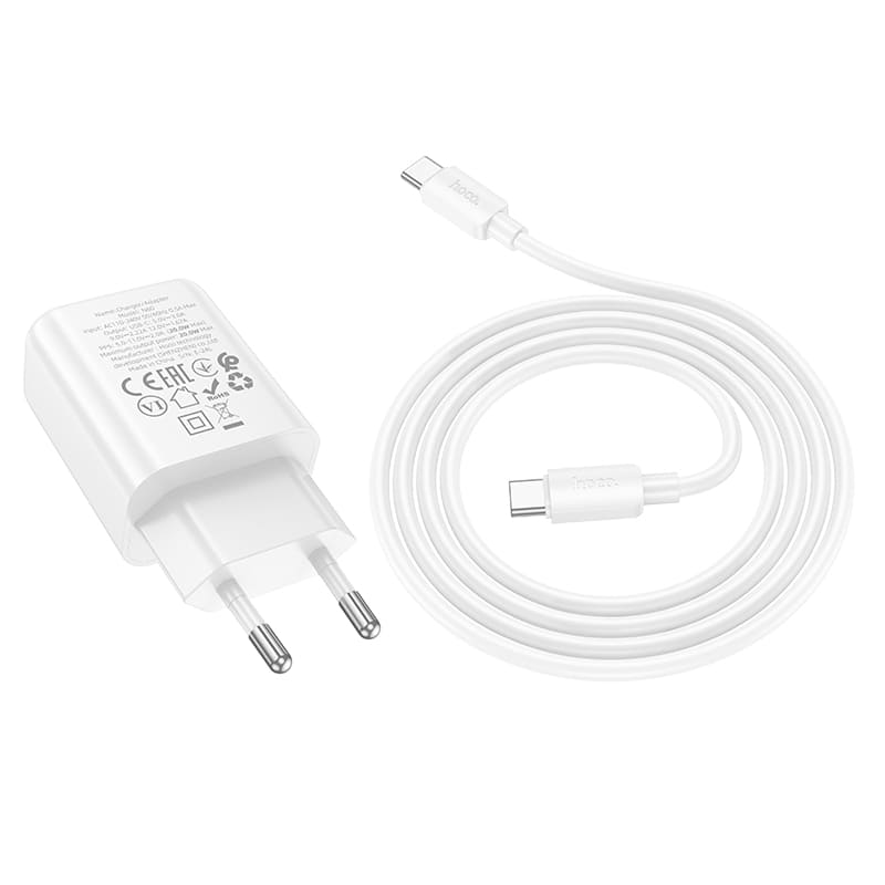 фото Сетевое зарядное устройство + кабель Type-C to Type-C HOCO N60 GaN PD 20W1м белый