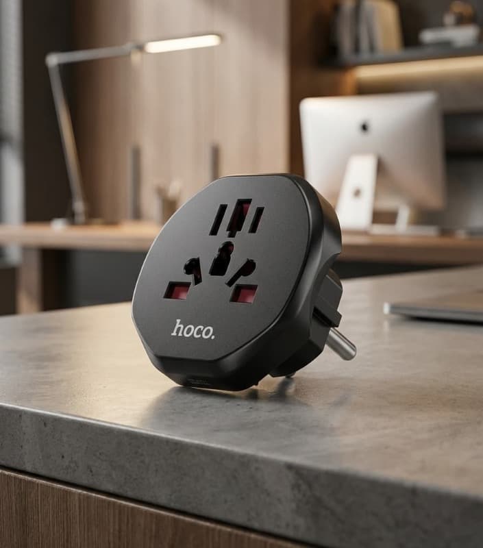 фото Сетевой переходник адаптер для евророзетки Hoco AC6 10А 250В черный
