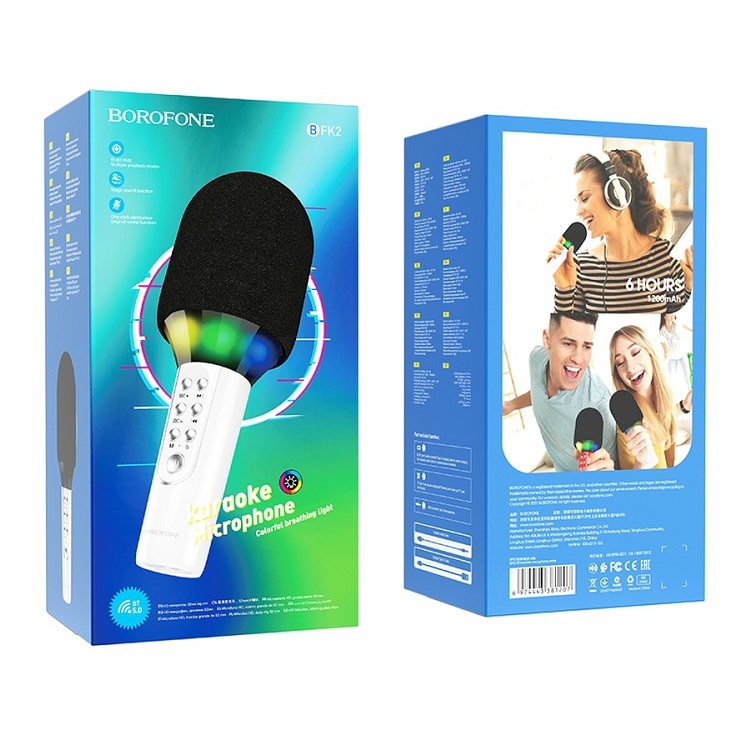 Микрофон-колонка караоке Borofone BFK2 Elf BT Блютуз белая