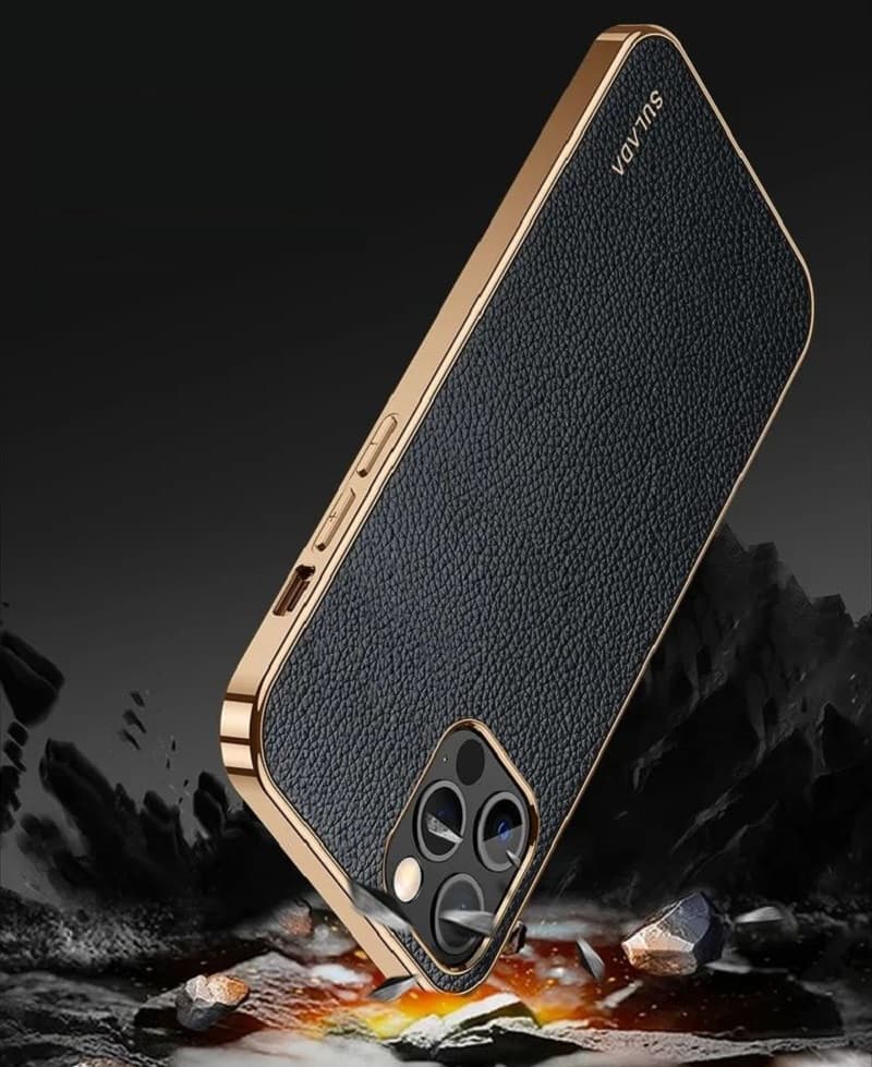 фото Чехол накладка для iphone 14 Pro Max (6.7) SULADA Luxury силикон+пластик под кожу красная золотой бампер
