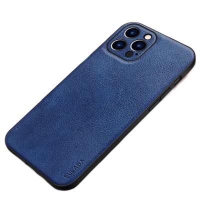 Чехол накладка для iphone 14 Pro (6.1) SULADA Artisan силикон+пластик под кожу темно-синяя