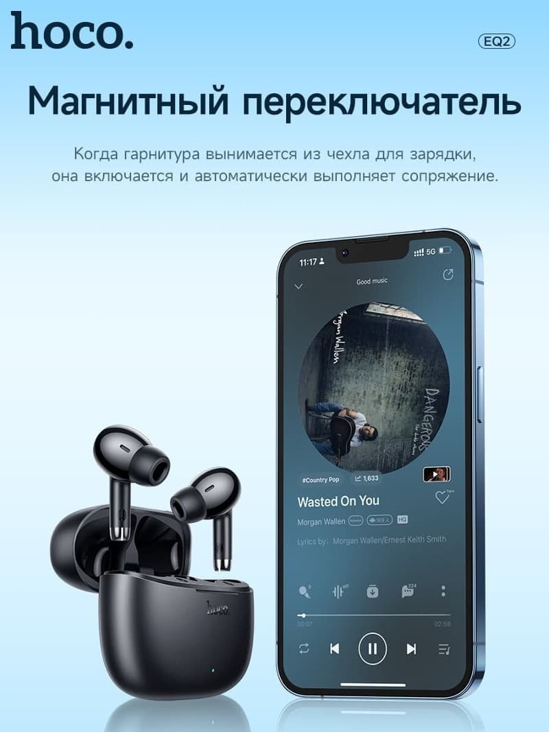 Изображение Наушники беспроводные Hoco EQ2 Thought черные фото Наушники беспроводные Hoco EQ2 Thought черные
