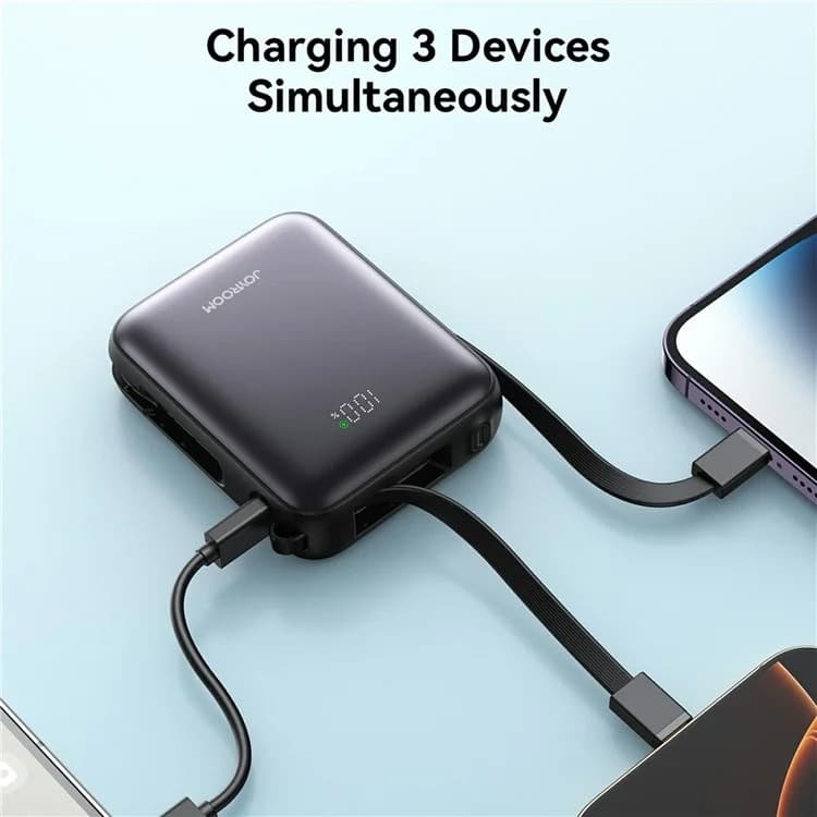 Изображение Внешний аккумулятор повербанк Power bank Joyroom JR-PBF27 10000mAh 22.5W с дисплеем и двумя встроенными кабелями черный фото Внешний аккумулятор повербанк Power bank Joyroom JR-PBF27 10000mAh 22.5W с дисплеем и двумя встроенными кабелями черный