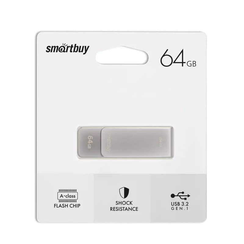 Изображение Флеш-накопитель Smartbuy M1 Metal USB 3.0/3.2 Gen.1 серебро 64Gb Изображение Флеш-накопитель Smartbuy M1 Metal USB 3.0/3.2 Gen.1 серебро 64Gb