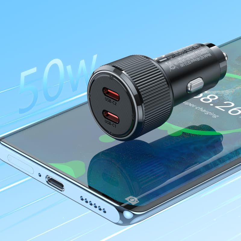 Изображение Автомобильное зарядное устройство HOCO NZ14B 50W PD 30W+PD 20W Type-C USB-C черное фото Автомобильное зарядное устройство HOCO NZ14B 50W PD 30W+PD 20W Type-C USB-C черное