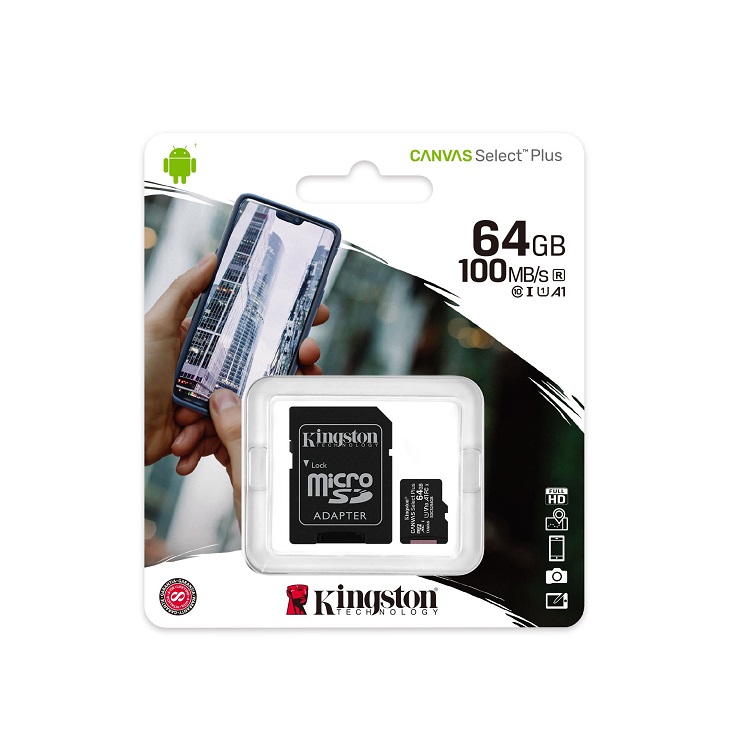 Изображение Карта памяти Kingston Micro SDXC Class 10 UHC-I A1 Canvas Select Plus 100MB/s 64Gb Изображение Карта памяти Kingston Micro SDXC Class 10 UHC-I A1 Canvas Select Plus 100MB/s 64Gb