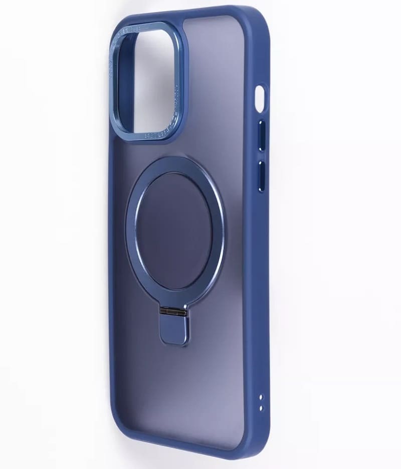 фото Чехол накладка для Samsung S25 Ultra B силикон+пластик с магнитом и кольцом держателем прозрачно-матовая чернично-серая