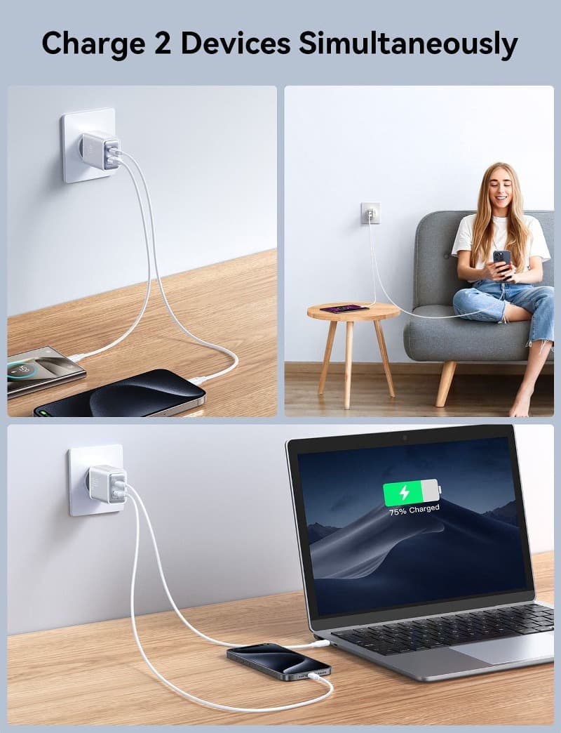 Изображение Сетевое зарядное устройство Адаптер Блок питания Joyroom JR-TCF15 30W PD+QC3.0 / Type-C USB-C+USB белое фото Сетевое зарядное устройство Адаптер Блок питания Joyroom JR-TCF15 30W PD+QC3.0 / Type-C USB-C+USB белое