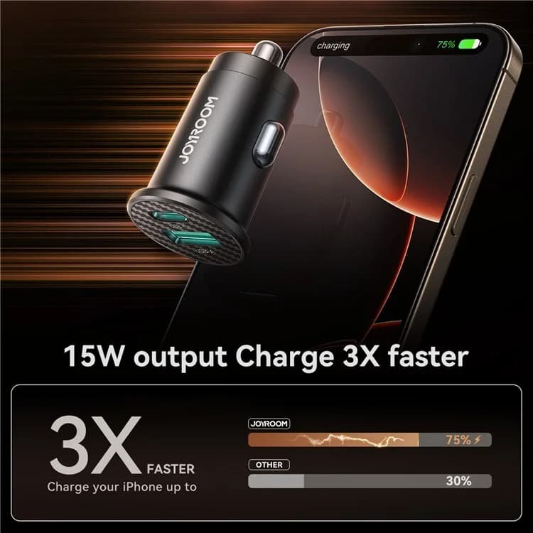 Изображение Автомобильное зарядное устройство Joyroom JR-CCN16 Mini PD 15W / Type-C USB-C+USB черное фото Автомобильное зарядное устройство Joyroom JR-CCN16 Mini PD 15W / Type-C USB-C+USB черное