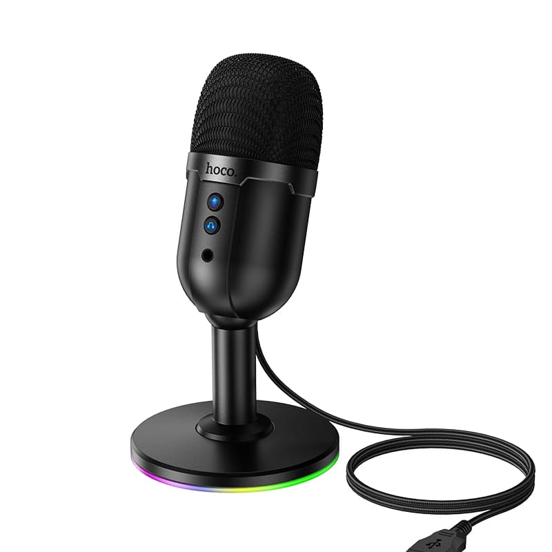 Микрофон компьютерный настольный Игровой стрим HOCO L25 USB 2.0/3.0 RGB подсветка кабель 1.6 м черный