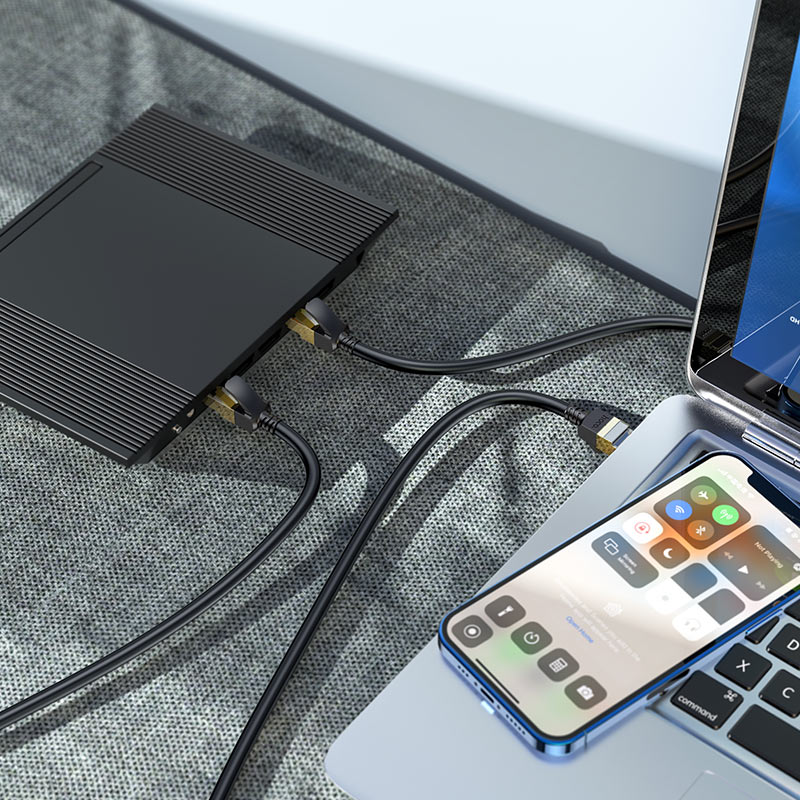 Кабель для интернета Патч-корд UTP Hoco US02 Gigabit RJ45 CAT.6 1м сетевой провод патчкорд черный