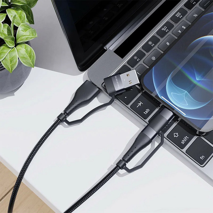 Кабель для зарядки 4 в 1 Lightning/USB/Type-C to Type-C/Type-C to Lightning Borofone BU28 60W черный