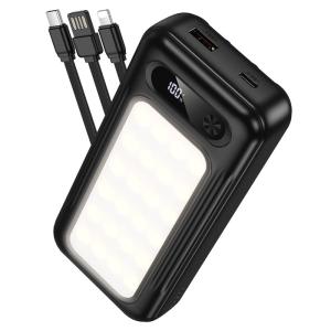 Внешний аккумулятор повербанк Power bank HOCO J177 20000mAh 22.5W + PD 20W + QC3.0 с 3 встроенными кабелями и дисплеем с фонариком черный