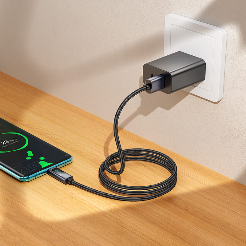 Кабель для зарядки Type-C USB HOCO X112 1м 5A с дисплеем черный