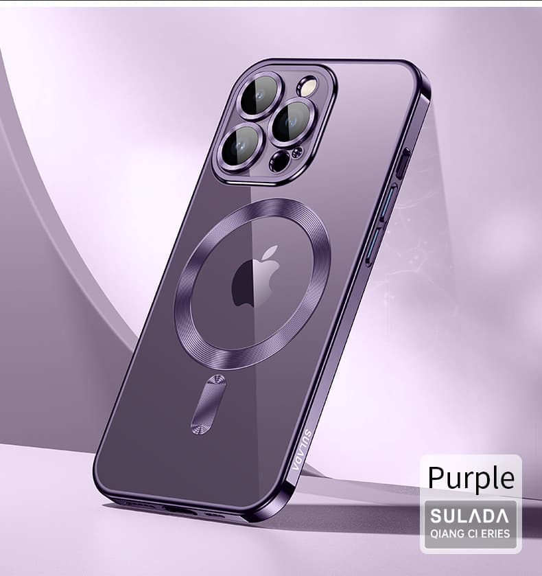 фото Чехол накладка для iphone 14 Pro Max (6.7) SULADA Qiang Ci силикон прозрачная серебряный бампер с магнитом защита линз