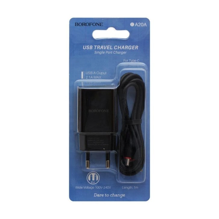 фото Сетевое зарядное устройство + кабель Type-C Borofone BA20A 1USB 2.1A черный
