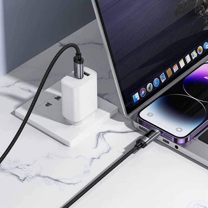 Кабель для зарядки iP Lightning to Type-C HOCO U148 PD 27W 1.2м с дисплеем в оплетке черный