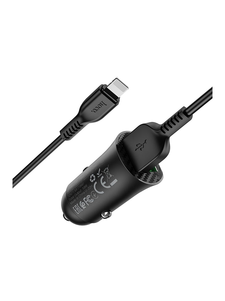 фото Автомобильное зарядное устройство + кабель Lightning 8 pin HOCO Z39 QC3.0 2USB 18W черный