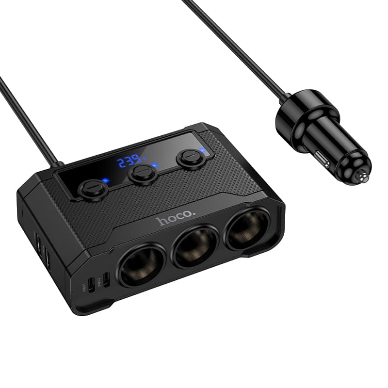 фото Разветвитель HOCO Z64 240W LED 3 прикуривателя + 2 Type-C USB-C + 2 USB 12-24V 3A черный
