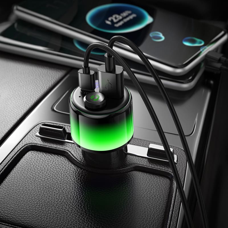 фото FM трансмиттер bluetooth модулятор HOCO E166 42W USB-A + USB-C PD 30W LED черный