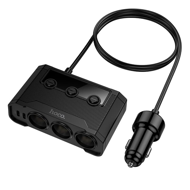фото Разветвитель HOCO Z64 240W LED 3 прикуривателя + 2 Type-C USB-C + 2 USB 12-24V 3A черный