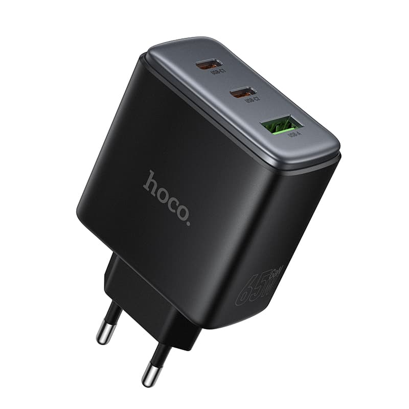 фото Сетевое зарядное устройство Адаптер Блок питания HOCO C160A PD 65W+QC3.0 / 2 Type-C USB-C+USB черное
