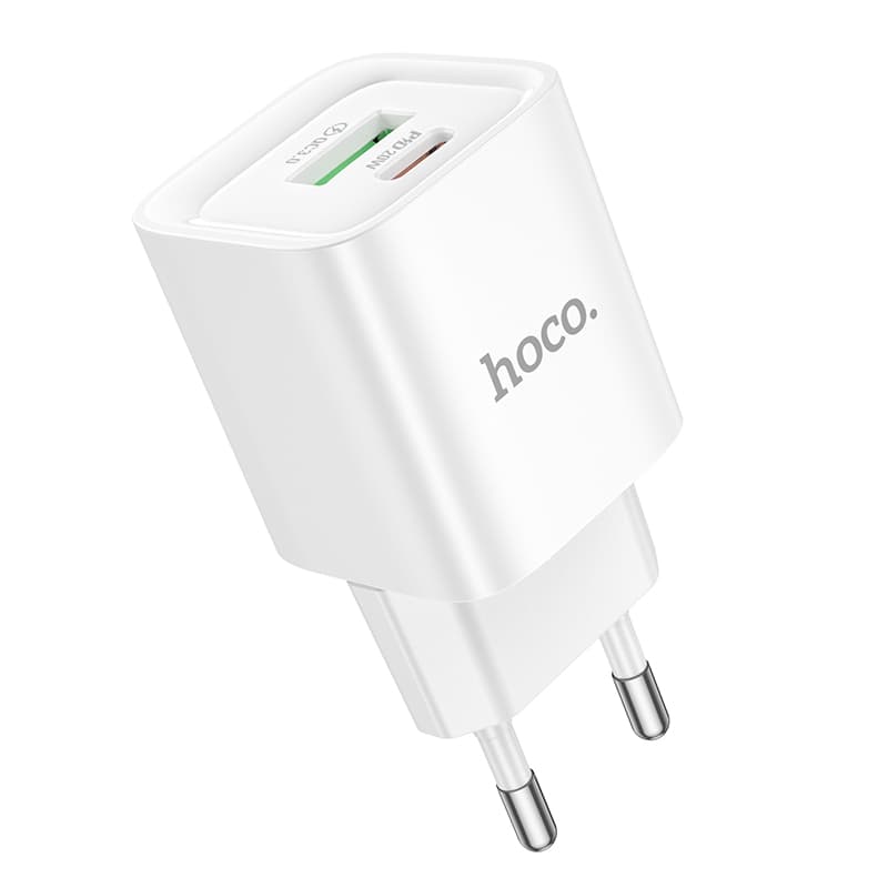 фото Сетевое зарядное устройство Адаптер Блок питания HOCO C147A PD 20W+QC3.0 / Type-C USB-C+USB белое