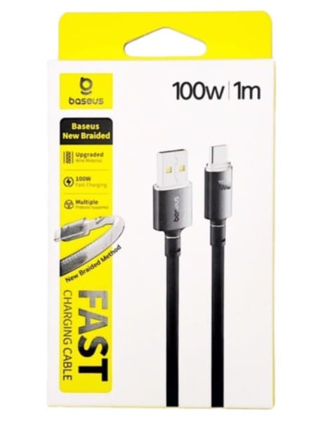 Кабель для зарядки Type-C USB Baseus E0426W01 100W/7.5W 1м в оплетке черный