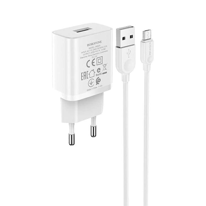 фото Сетевое зарядное устройство + кабель Micro USB Borofone BA52A 1USB 2.1A белый