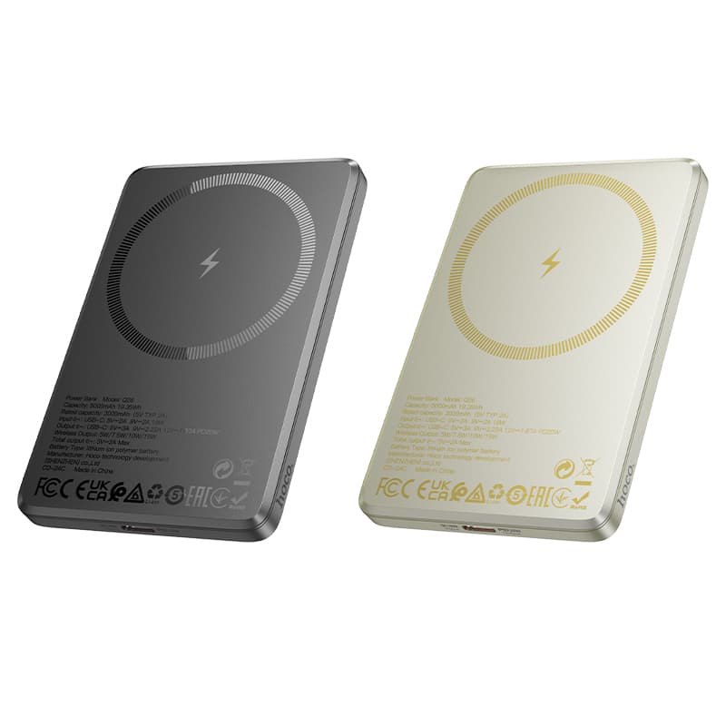 фото Внешний аккумулятор повербанк Power bank HOCO Q26 5000mAh PD 20W QC3.0 с беспроводной зарядкой и магнитом для magsafe серый металл