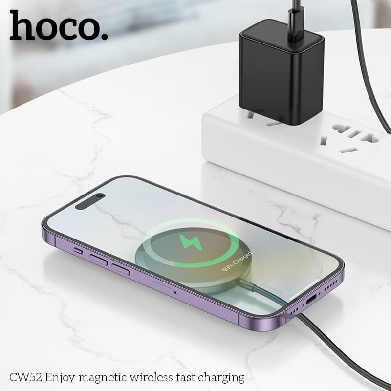 Изображение Беспроводное зарядное устройство магнитное MagSafe HOCO CW52 15W USB-C Type-C черное фото Беспроводное зарядное устройство магнитное MagSafe HOCO CW52 15W USB-C Type-C черное