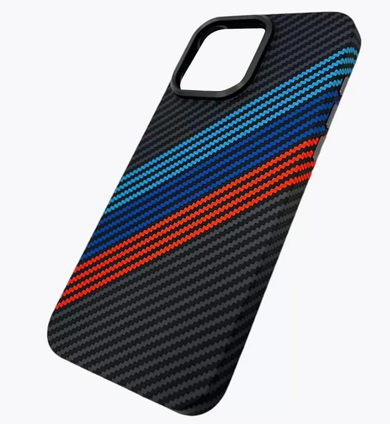 фото Чехол накладка для iphone 16 Pro Max (6.9) карбон пластик с магнитом для magsafe черный с полосами