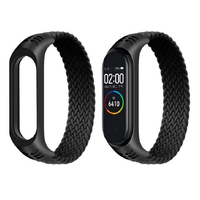 Ремешок для Mi Band 5/Mi Band 6 плетеный нейлоновый эластичный 150см черный