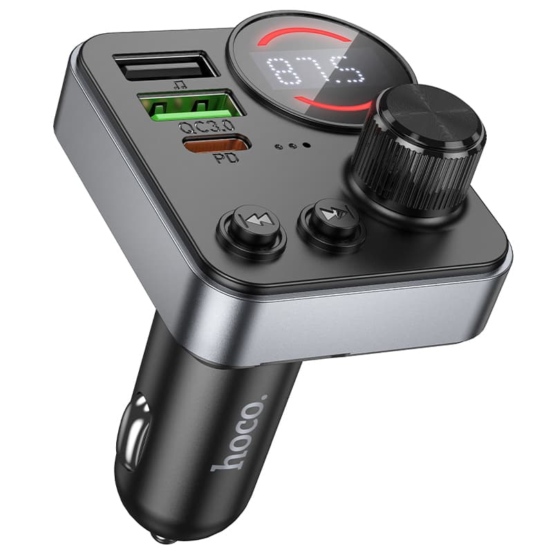 фото FM трансмиттер bluetooth модулятор HOCO E86 USB + USB QC3.0 18W+ PD 30W черный