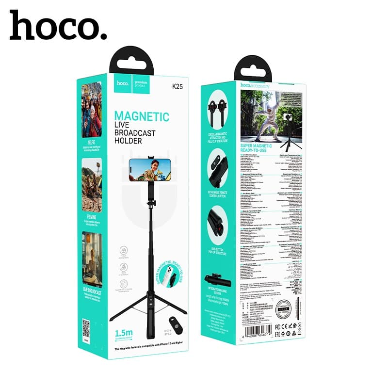 Монопод для селфи Hoco K25 Magnetic трипод с пультом BT магнитный черный Монопод для селфи Hoco K25 Magnetic трипод с пультом BT магнитный черный