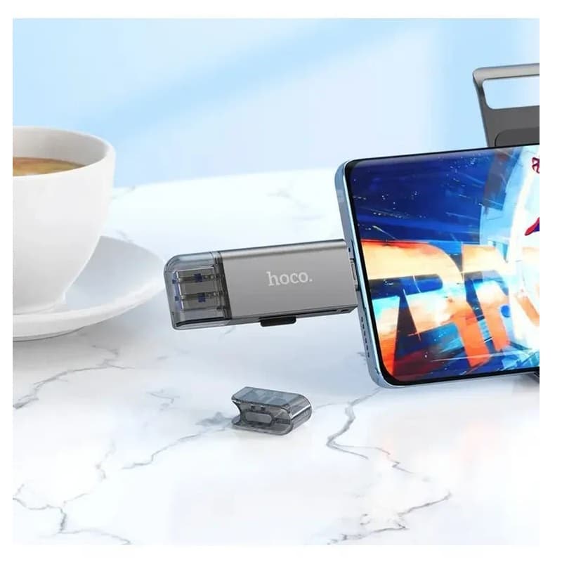 Картридер Hoco HB39 USB 3.0/Type-C 3.0 на SD/TF серый