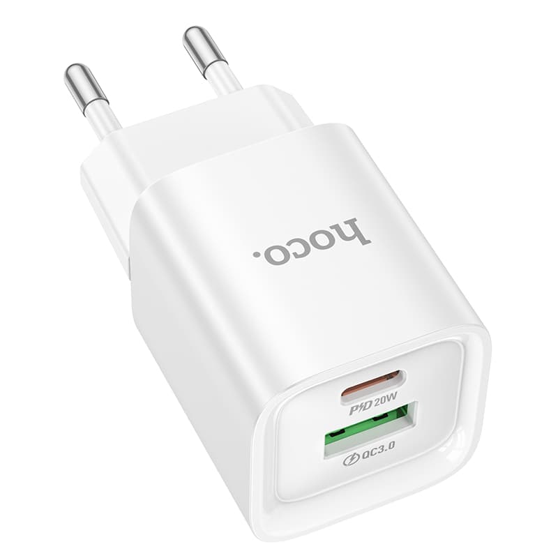 фото Сетевое зарядное устройство Адаптер Блок питания HOCO C147A PD 20W+QC3.0 / Type-C USB-C+USB белое