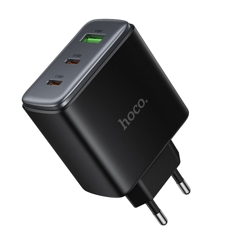фото Сетевое зарядное устройство Адаптер Блок питания HOCO C160A PD 65W+QC3.0 / 2 Type-C USB-C+USB черное