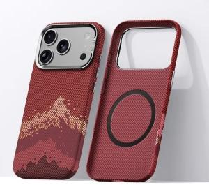 Чехол накладка для iphone 17 Pro Max (6.9) SULADA Auspicious карбон пластик с магнитом красный полосы горы