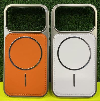 Чехол накладка для iphone 16 Pro Max (6.9) силикон+пластик с магнитом для magsafe экокожа белая бампер металлик