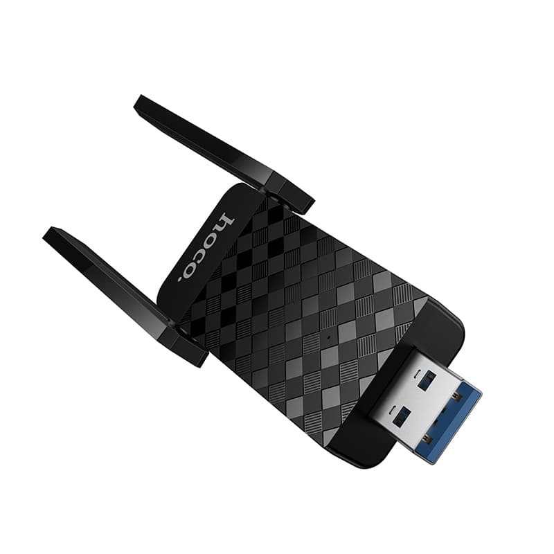 USB адаптер Wi-Fi6 HOCO HI34 с внешней двойной антеной черный (2.4G+5G 2.4ГГц до 286Мбит/с)