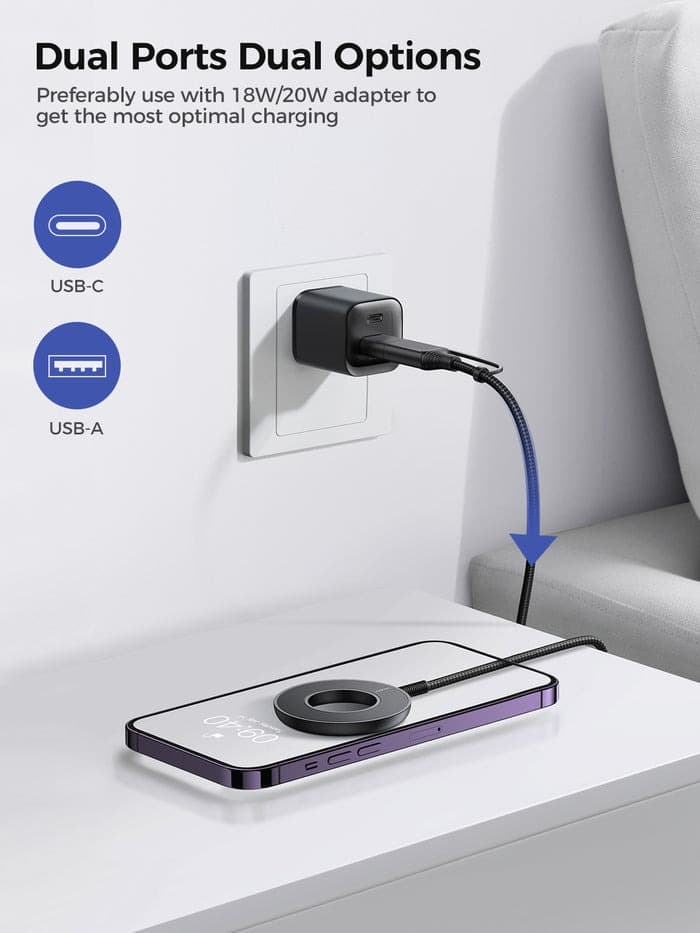 Изображение Беспроводное зарядное устройство магнитное MagSafe Joyroom JR-WQM03 15W в USB-A/USB-C Type-C черное фото Беспроводное зарядное устройство магнитное MagSafe Joyroom JR-WQM03 15W в USB-A/USB-C Type-C черное