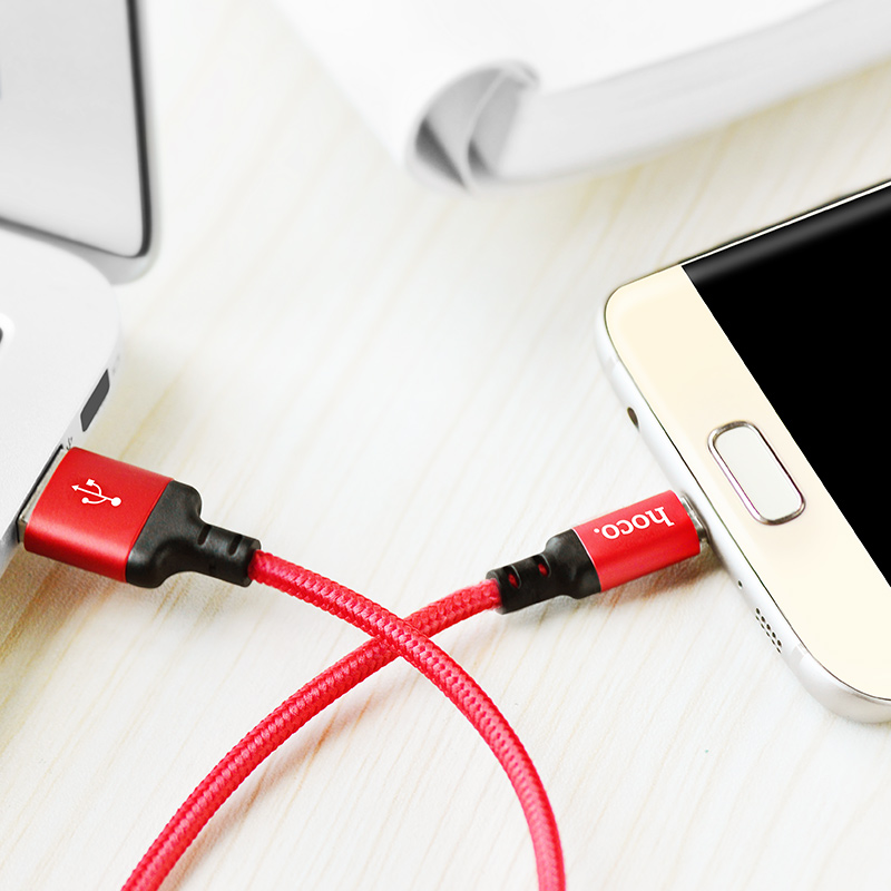 Кабель для зарядки Micro USB HOCO X14 1м плетеный красно-черный