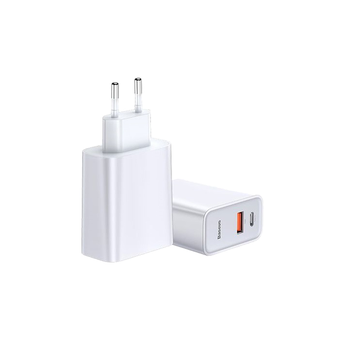 фото Сетевое зарядное устройство Адаптер Блок питания Baseus Speed PD 30W+QC3.0 Type-C USB-C+USB белое CCFS-C02