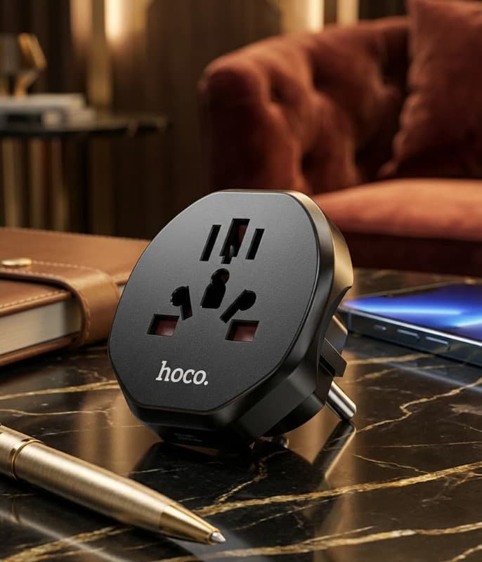 фото Сетевой переходник адаптер для евророзетки Hoco AC6 10А 250В черный