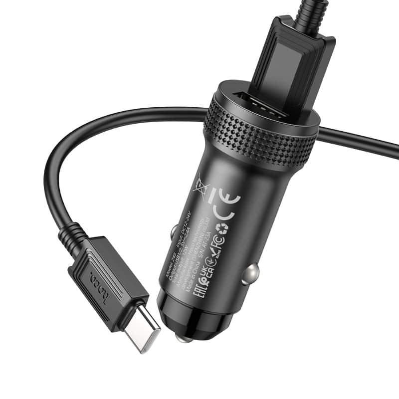 Изображение Автомобильное зарядное устройство + кабель Type-C USB HOCO Z49 2USB 2,4A 12W 1м черный фото Автомобильное зарядное устройство + кабель Type-C USB HOCO Z49 2USB 2,4A 12W 1м черный